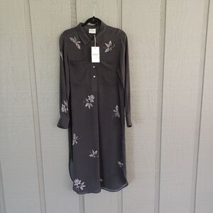 Wrap London Floral Silk Midi Dress Size 8 Women Long Sleeve Button Light Weight